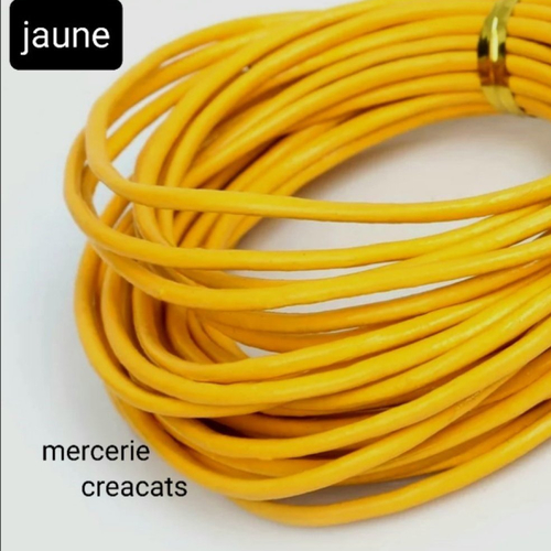 88 cm cordon cuir véritable 2 mm de diamètre jaune
