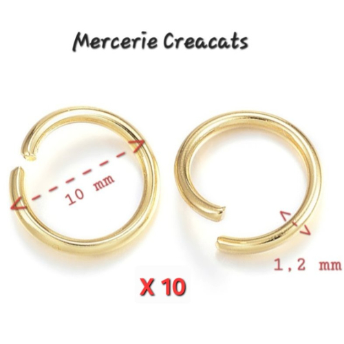 X 10 anneaux ouverts acier inoxydable doré 10 mm x 1,2 mm
