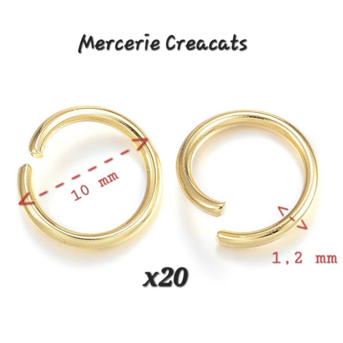 X 20 anneaux ouverts acier inoxydable doré 10 mm x 1,2 mm