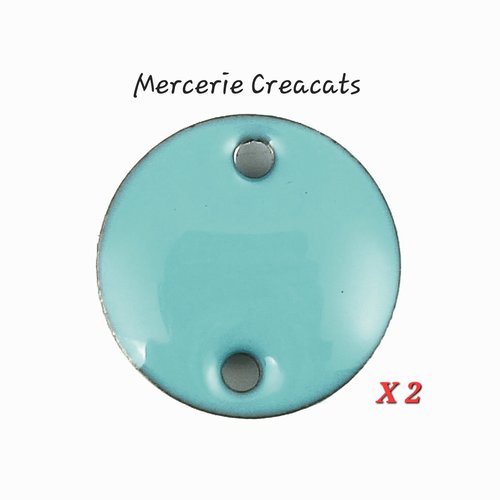 X 2 sequins connecteur rond émaillé double faces turquoise métal doré
