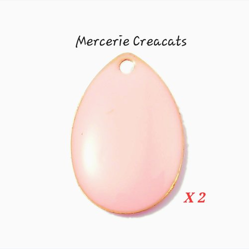 X 2 sequins émaillés goutte rose double faces