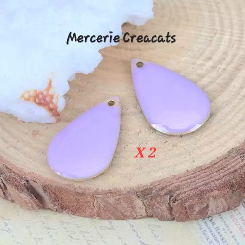 X 2 sequins émaillés grande goutte violet parme double faces