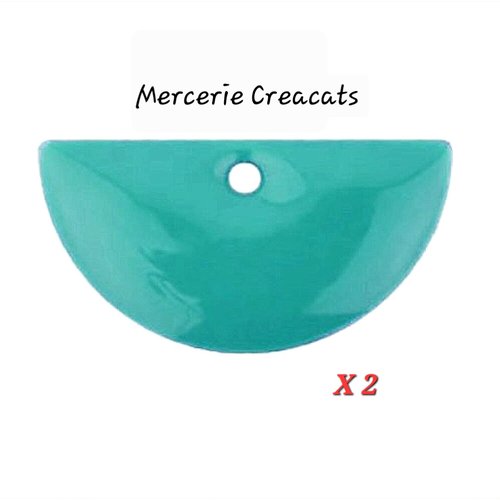 X 2  sequins émaillés demi lune turquoise double faces