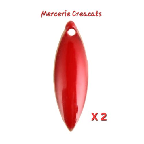 X 2 sequins émaillés navette rouge double faces