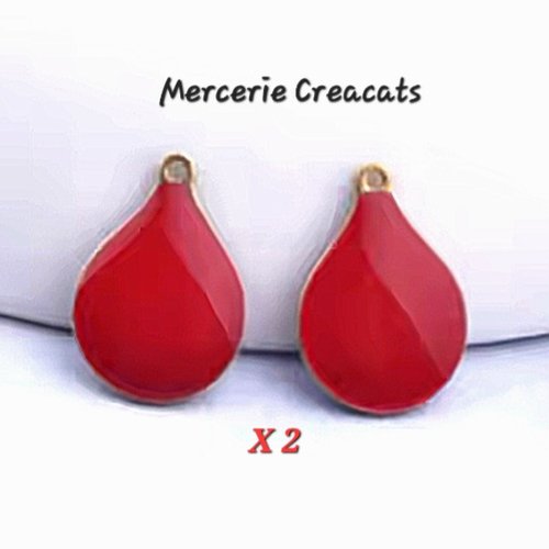 X 2 pendentifs sequins rond ovale émaillé double faces rouge métal doré