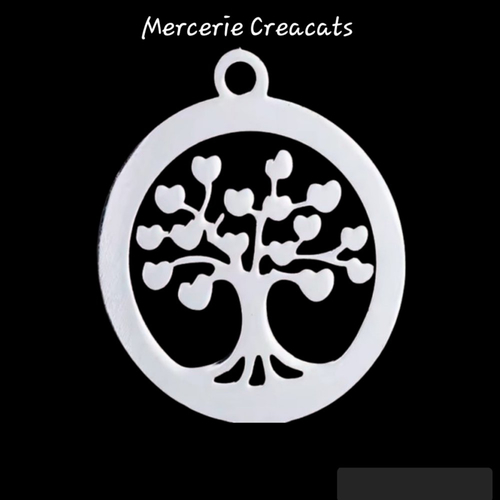1 pendentif breloque acier inoxydable argenté arbre de vie coeur