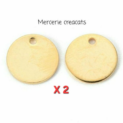 2 pendentifs acier inoxydable doré rond