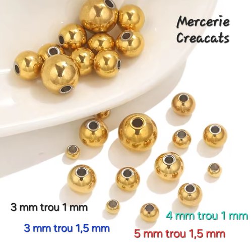 X 10 perles acier inoxydable doré 3, 4, 5 mm