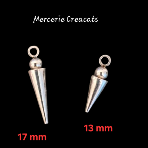 1 pendentif  breloque cône pointe acier inoxydable argenté - 17 mm et 13 mm