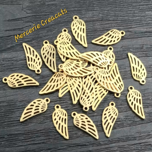 1 pendentif breloque acier inoxydable doré aile