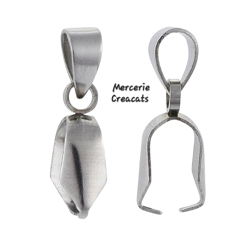 X 2 attaches à pincer et bélières acier inoxydable argenté