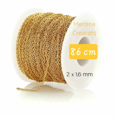 86 cm ou 88 cm de chaine fine acier inoxydable doré maille forçat 2 x 1,6 mm