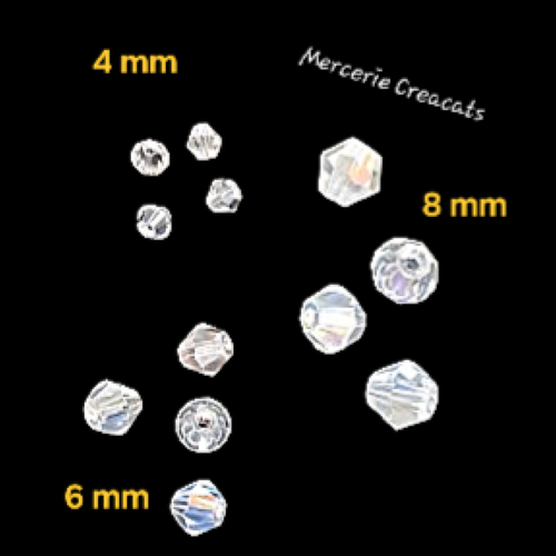 X 12 perles - 3 tailles - verre bicône transparent reflets irisé par galvanoplastie