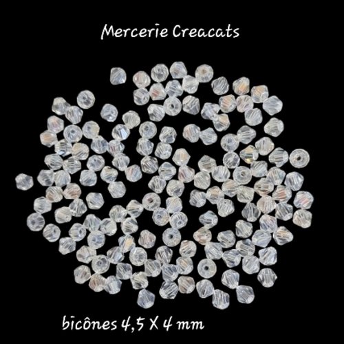 X 10 perles bicônes 4 mm à facettes verre transparent reflets irisé par galvanoplastie