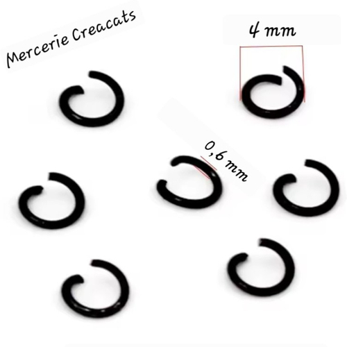 X 10 anneaux ouverts acier inoxydable 4 x 0,6 mm noir