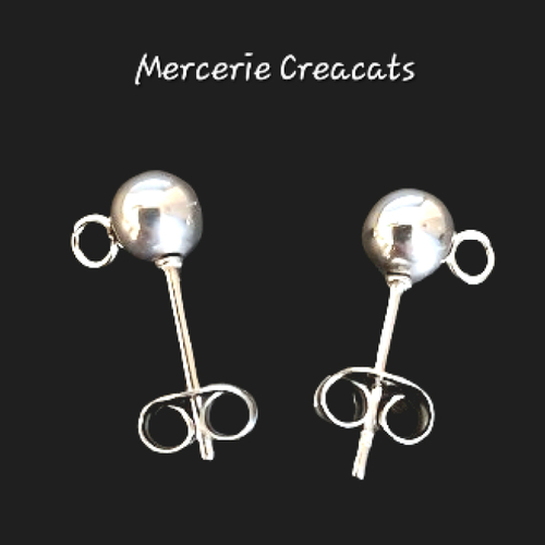 1 paire boucles d'oreille acier inoxydable argenté clou puce boule 5 mm et attache poussoirs papillon
