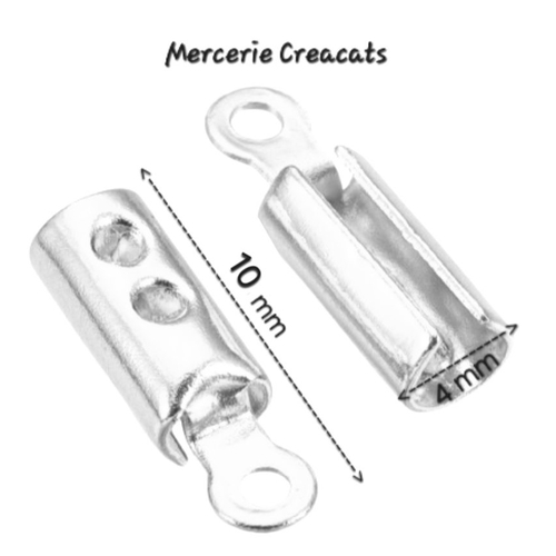 10 embouts acier inoxydable argenté ronds à pincer pour cordons