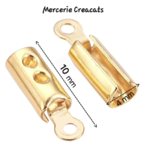 10 embouts acier inoxydable doré ronds à pincer pour cordons