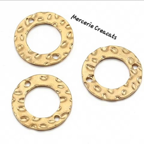 1 connecteur pendentif acier inoxydable doré rond martelé