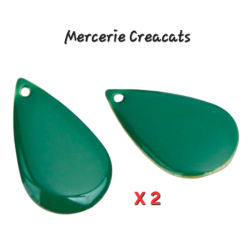 X 2 sequins émaillés goutte vert double faces