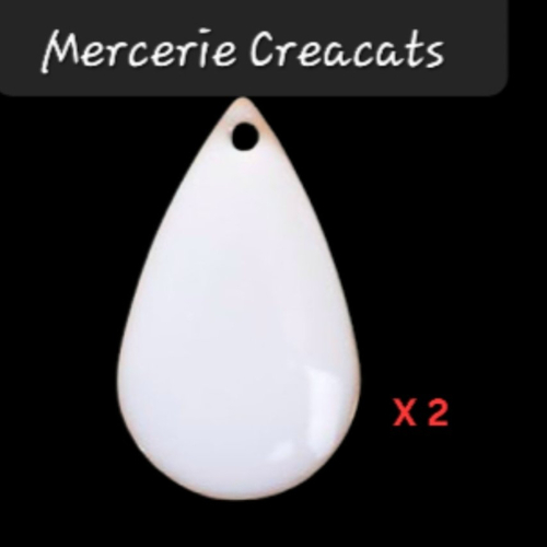 X 2 sequins émaillés goutte blanc double faces