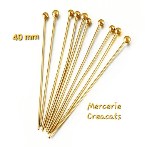 X 10 tiges clous tête ronde boule acier inoxydable doré 40 mm