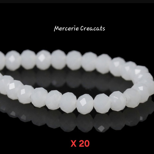 X 20 perles facettes verre blanc translucide