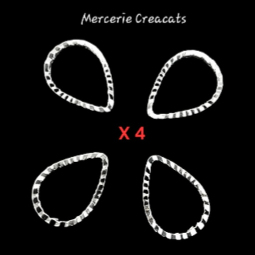 X 4 pendentif connecteur ovale goutte fermé finement ciselé métal argenté