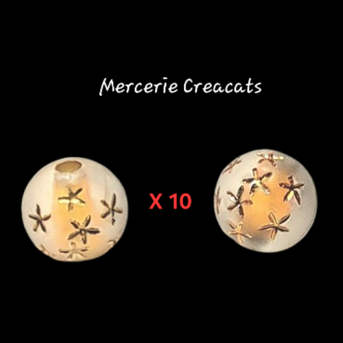 X 10 perles étoiles dorées acrylique ronde