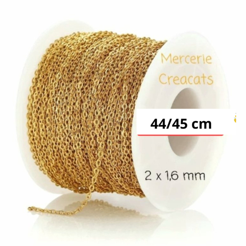 44/45 cm de chaine fine acier inoxydable doré maille forçat 2 x 1,6 mm