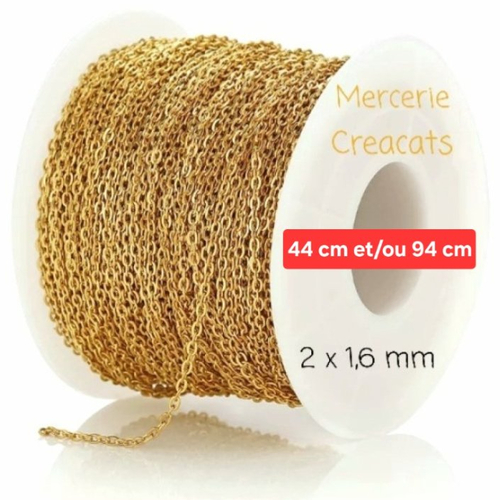 44 cm ou 94 cm de chaine fine acier inoxydable doré maille forçat 2 x 1,6 mm