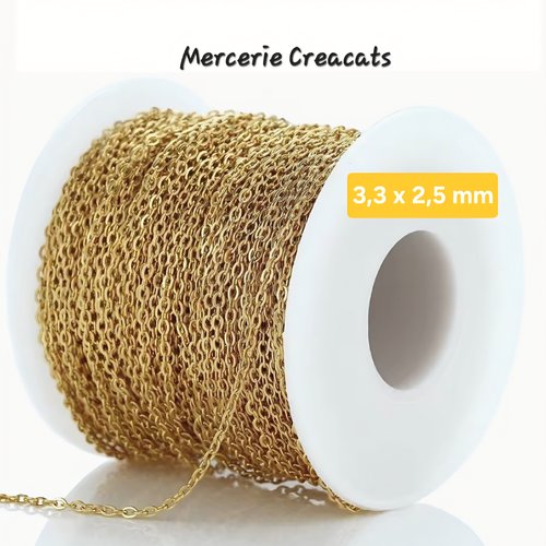1 m. de chaine acier inoxydable doré maille forçat