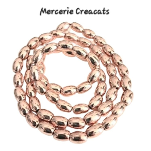 X 10 perles hématites ovale grain de riz doré rose 6 mm
