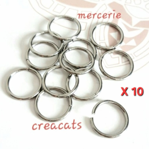 X 10 anneaux ouverts acier inoxydable 10 x 1 mm argenté
