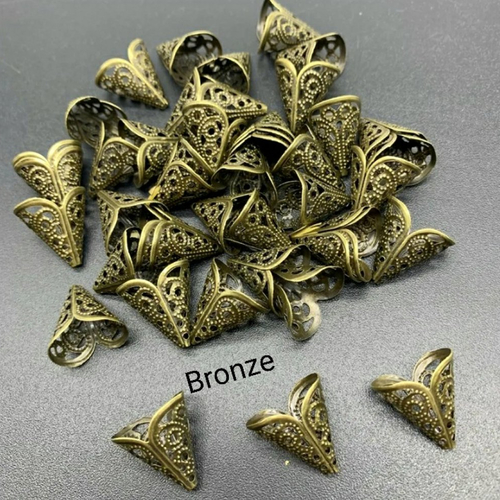 X 10 calottes coupelles cônes métal bronze