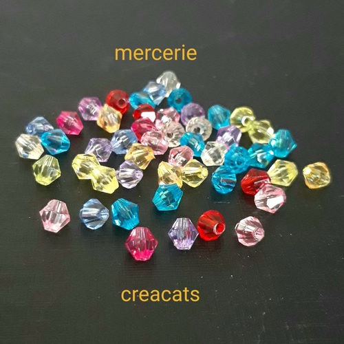 X 40 perles acrylique toupies à facettes multicolores