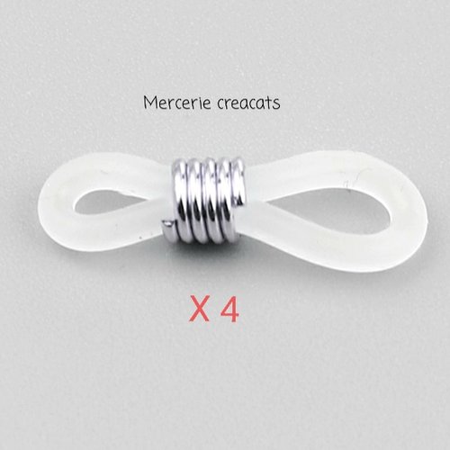 X 4 embouts connecteurs silicone blanc / argenté pour chaîne de lunettes