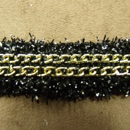 Ruban paillette noir, avec 2 rangée chaînette métallique or