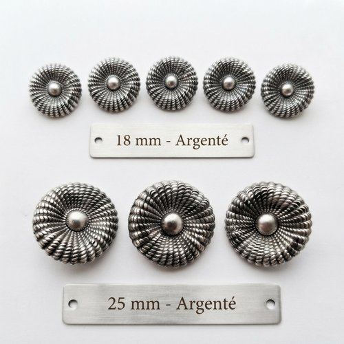 Lot de 6 boutons acrylique vintage argentés – 18 mm et 25 mm