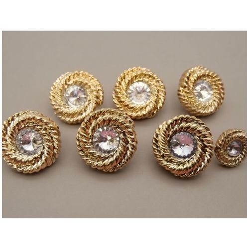 Lot de 6 boutons acrylique dorés avec strass à queue – 29 mm