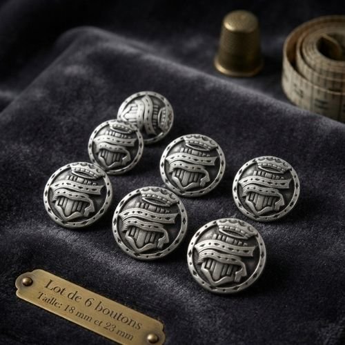 Bouton métal argenté blason royal & couronne – 18 mm / 23 mm