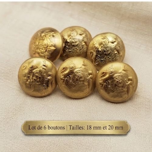 Lot de 6 boutons acrylique dorés motif ancien – 18 mm et 20 mm