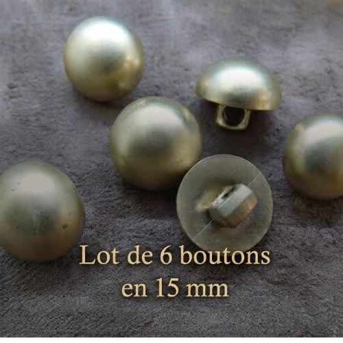 Lot de 6 petits boutons acrylique dorés bombés à queue – 15 mm