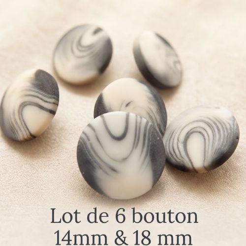 Lot de 6 boutons acrylique vintage - marbré noir & ivoire