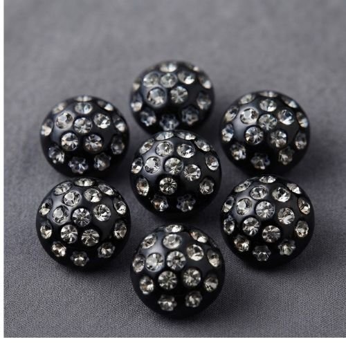 Lot de 6 boutons acrylique noir effet strass argent – 18 mm