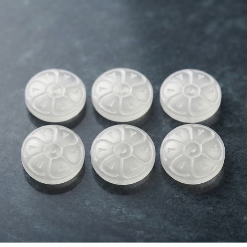 Lot de 6 boutons acrylique blanc et translucide – 15 mm