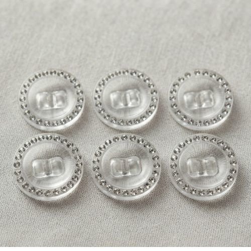 Lot de 6 boutons transparent avec strass – 21 mm