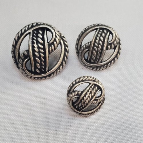 Bouton métal argent vieilli cordage 18 mm — lot de 6
