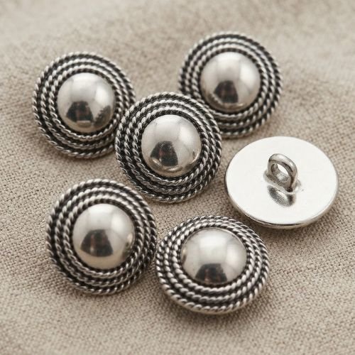 Lot de 6 boutons acrylique argenté centre lisse et torsade – 18 mm