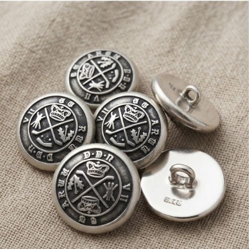 Bouton métal argenté écusson 23 mm lot de 6